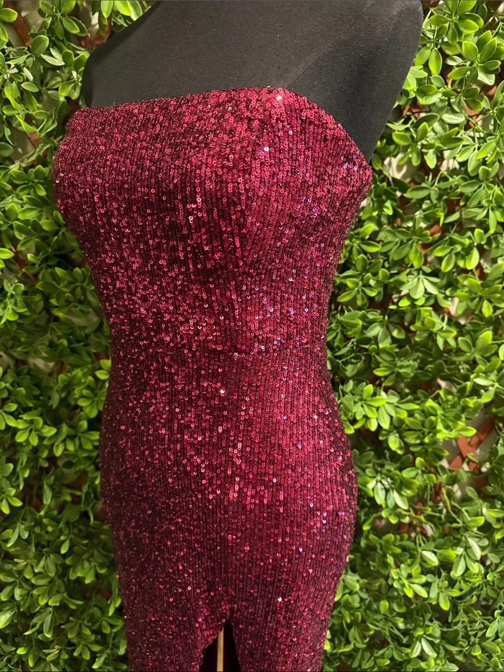 Lavish Lover Wine Red Strapless Sequin Maxi Dress - Picture 8 of 15